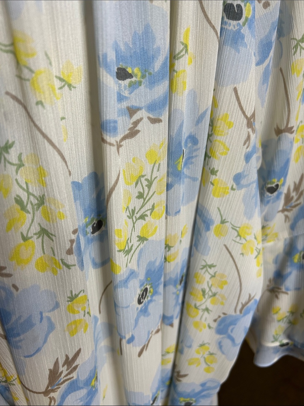 Chaps White Blouse with Blue & Yellow Floral Pattern Ruffle Bell Sleeves - Picture 5 of 5